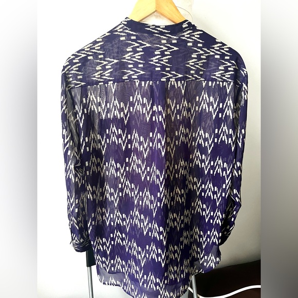 Zara Purple Pattern Semi Sheer Long Sleeve Blouse with Mandarin Collar Size S - Picture 3 of 8